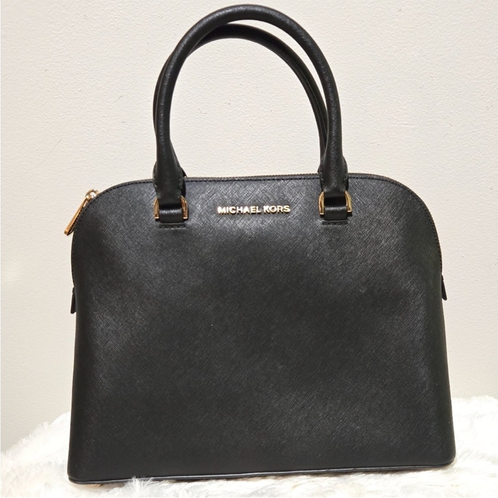 Michael Kors Cindy Large Black Leather Dome Satchel Bag - Like New